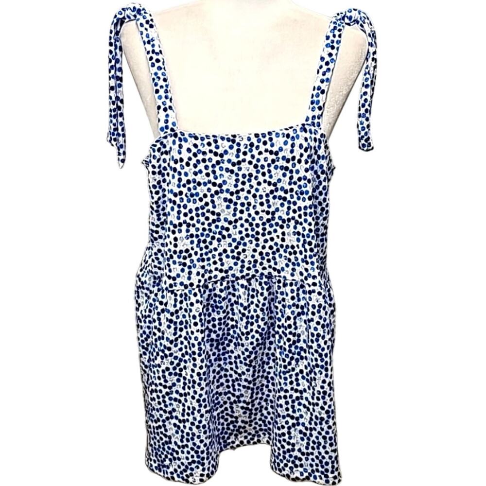 Penningtons Women's Tie Shoulder Gauzy Baby Doll Top Lose Fit Blue & White Sz 1X